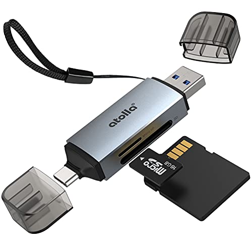 atolla SD Card Reader, Memory SD Card Reader USB C+USB 3.0, Supports SD/MMC/SDHC/MicroSD/SDXC, Compatible for MacBook Air/Pro, iPad Pro 2020, Samsung Galaxy S21, Dell XPS and More