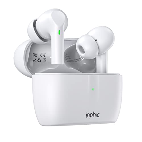 INPHIC Wireless Earbuds Bluetooth, True Wireless in-Ear Headphones Bluetooth 5.1 Noise Cancelling Earbuds, IPX7 Waterproof Stereo Earphones with Microphone, 40H Battery for Music/Sports/Gaming White