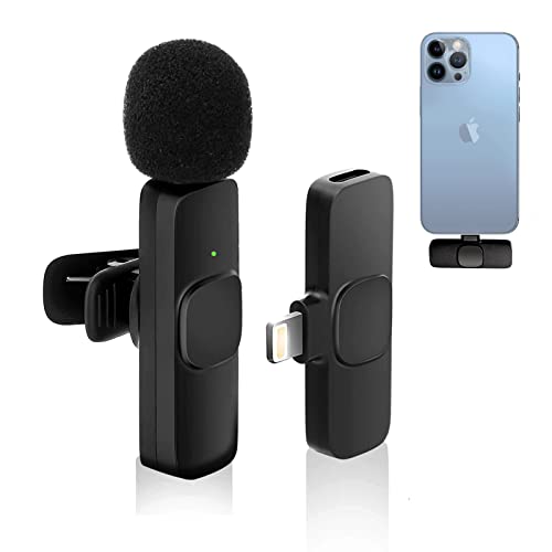 Lavalier Wireless Microphone for iPhone, Noise Reduction for Youtubers Facebook Live Stream Vloggers,Interview,Auto-syncs Clip-on iPhone Lapel Mic (NO APP or Bluetooth Needed)