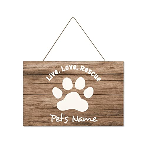 Custom Live Love Dog Paw Dog Sign Hanging Door Sign, Personalized Pet Name Puppy Wall Sign, Customized Dog House Wooden Plaques Wall Art for Home Garden Yard Decor