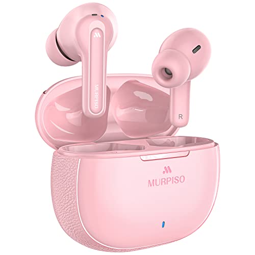 MURPISO Wireless Earbuds, Active Noise Cancelling Bluetooth5.2 Deep Bass Headphones with 4 Mics, 35 Hours Playtime, IPX6 Waterproof Earphones, in-Ear Bluetooth Earbuds for iPhone Android Pink