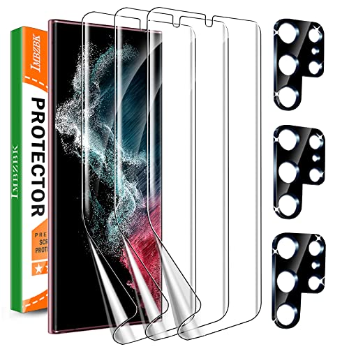 IMBZBK [3+3 Pack for Samsung Galaxy S22 Ultra 5G Screen Protector [Not Glass], 3 Pack Flexible TPU Film with 3 Pack Tempered Glass Camera Lens Protector, Fingerprint Compatible, Case Friendly