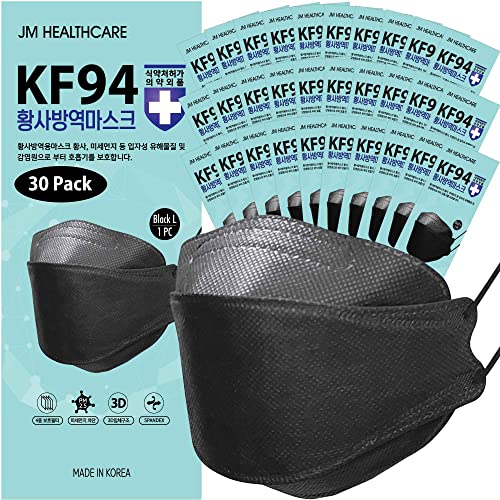 【 30 Pack 】 Black KF94 Mask Certified, JM Healthcare Face Mask, Soft Elastic Ear loop, [ Made in Korea ]