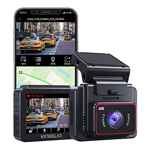 Kingslim D5-4K Dash Cam with WiFi – Front Dash Camera for Cars with GPS and Speed, Sony Night Vision, Support APP and 256GB Max