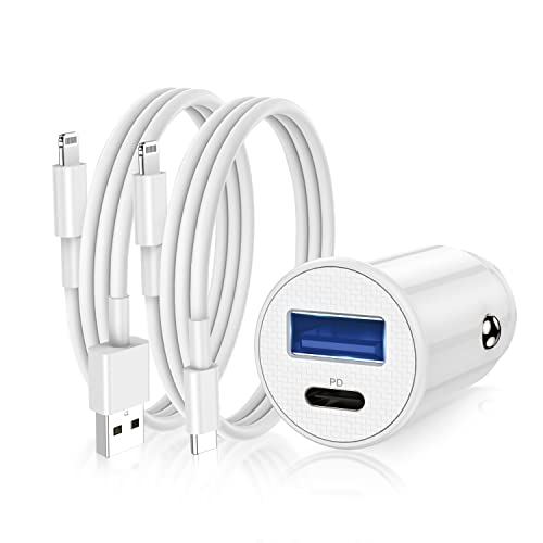 iPhone Car Charger Apple MFi Certified, USB C Car Charger Adapter Fast Charging for iPhone 14 Pro/13 Pro Max/12/11/XS/Plus/iPad, Dual Port Cigarette Lighter with 2Pack Lightning to USB C/A Cable