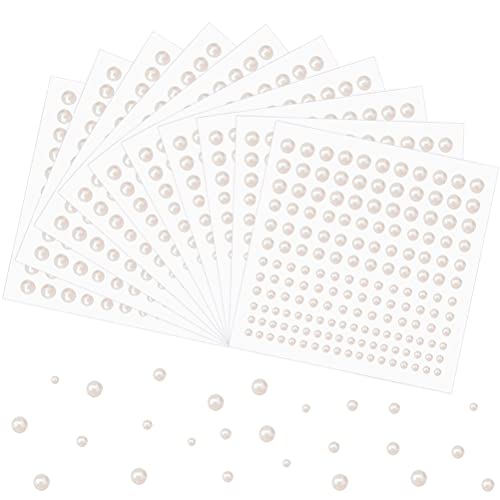 1650 Pcs Pearl Stickers, Hair Pearls Stickers on Face Pearls, Self Adhesive Pearls for Crafts Hair Face Makeup Nail Pearls Cell Phone Decor, 3mm/4mm/5mm/6mm (White)