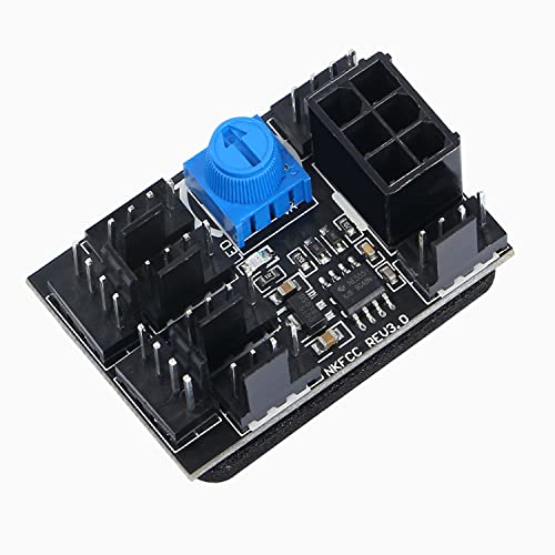 MEIRIYFA 3 Pin 4 Pin Fan Adapter PWM PC Chassis Cooling Fan Hub 8 Way Splitter 12V Speed Controller with 6 Pin Power Port