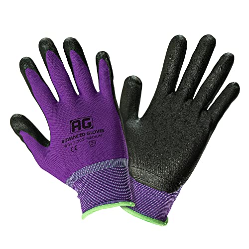Advanced Gloves – NiTex P-200 Nylon Nitrile Gloves, Breathable Nitrile Foam Coated Utility Gloves for Insulated Grip, Purple, 3-Pair, Small