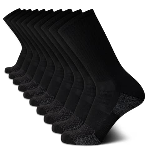 Van Heusen Men’s Athletic Socks – Cushioned Crew Socks (10 Pack), Size 6-12.5, Black Design