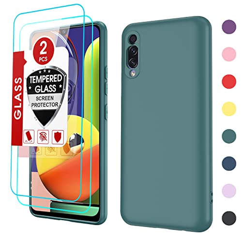 Samsung Galaxy A50 Case, Galaxy A50 Case with [2 Pack] Tempered Glass Screen Protector, LeYi Liquid Silicone Microfiber Liner Gel Rubber Case for Samsung A50/ A50S/ A30S, Green