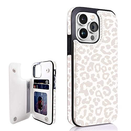 uCOLOR Leopard Flip Leather Wallet Case Card Holder Compatible with iPhone 13 Pro 6.1”Women and Girls with Card Holder Kickstand