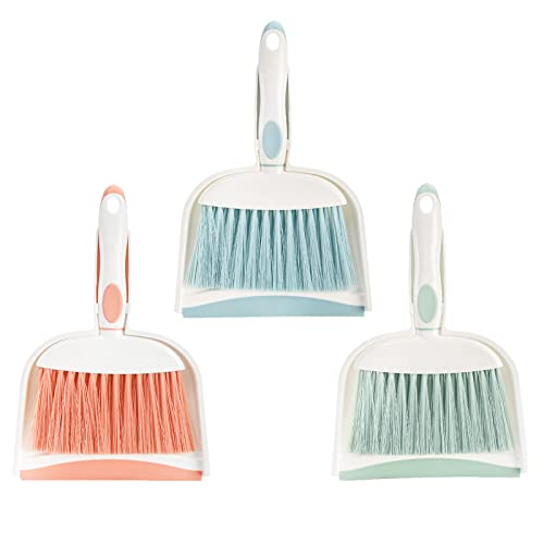 Frcctre 3 Pack Small Dustpan and Brush Set, Multipurpose Small Hand Broom and Dustpan Set, Plastic Whisk Broom and Dustpan Cleaning Sweep Tools for Desk Car Keyboard Countertop Home Kitchen