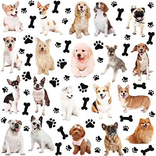 Pajean 83 Pieces Dogs Bones and Paws Wall Decals Realistic Pet Stickers Cute Dog Bone Paw Print Puppy Vinyl Decor Sticker for Kids Boy Girl Baby Teen Bedroom Home DIY