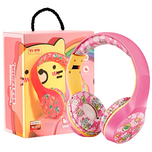 Woice Kids Bluetooth 5.0 Wireless Headphones with Microphone, 85db Volume Limited, Foldable, Wireless/Wired, Stereo Sound, Over-Ear Childrens Blutooth Headphones for Boys Girls(Pink)