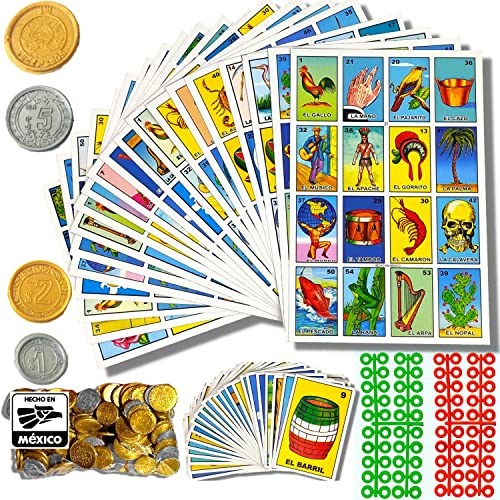 Original Mexican Bingo Game with 100 Didactic Mexican pesos for 20 Players – Bingo Game Excellent to Learn Spanish – Spanish board games – Loteria Mexican Bingo – Loteria mexicana – Loteria game
