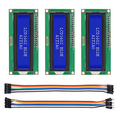 AITIAO 3 Pack 1602 LCD Display Module IC I2C TWI 16×2 Characters Serial Interface Adapter LCD Module for Raspberry Pi DIY Project IoT (Blue Display)