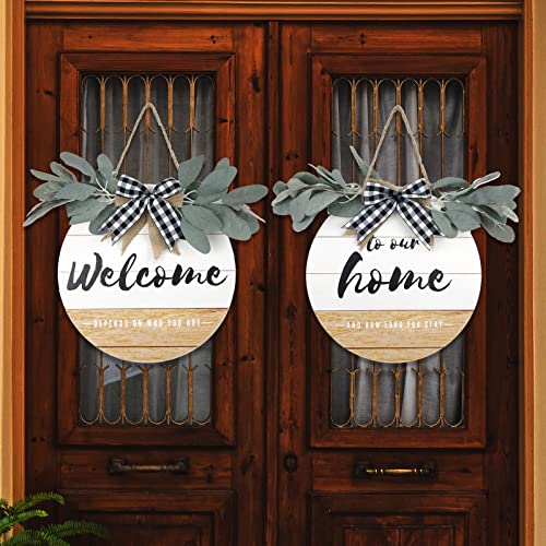 Welcome Sign Double Door Decor Wooden Wreaths Double Doors hanger Wreath – Welcome Wreaths for Farmhouse, Wall Décor, Porch Décor