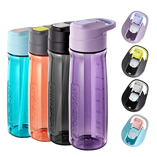 Clear Water Bottle with Straw 20/27oz Leak Proof Tritan BPA Free Lightweight Bottles with Lockable Pop Open Lid for Sport,Travel,Outdoors,Camping,Cycling,Kids/Adults Drink Bottles,Purple