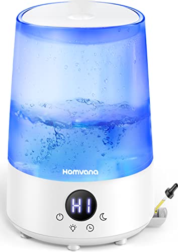 Homvana Cool Mist Humidifier for Bedroom Home, 3L Top Fill Water Humidifiers for Plants Baby Large Room, 32H Runtime, Quiet Operation, Auto-Shut Off, Essential Oil Diffuser, Night Lights, BPA Free