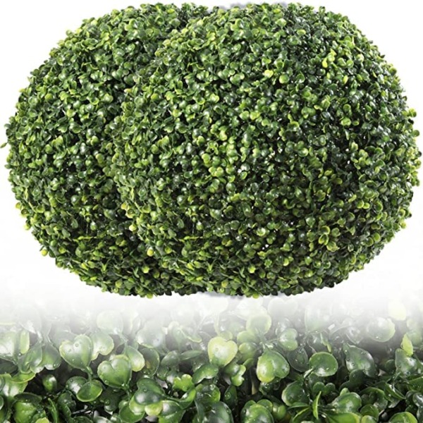 Gobograss Artificial Plant Topiary Ball – 2pcs 13.8 inch 3 Layers Milan Grass Ball for Home Garden Wedding Party Decoration Environmental UV Protected Faux Boxwood Decorative Ball (13.8in)