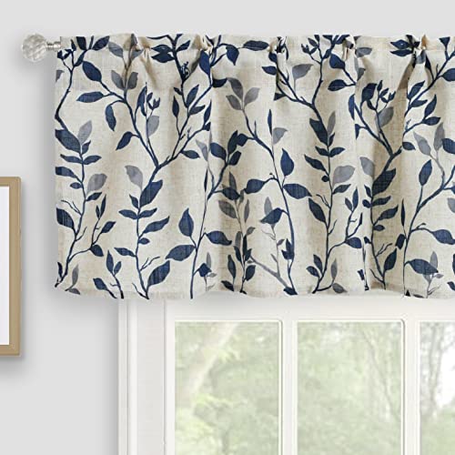 Inselnwald Tree Leaves Linen Kitchen Valance, Farmhouse Rustic Small Window Curtain Valance for Bathroom Dining Room Living Room Bedroom Rod Pocket Short Cafe Curtains 54 by 18 Inches Navy Blue