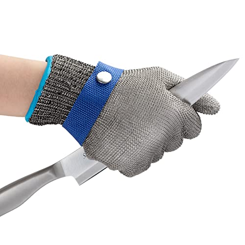 Induzeug Cut Resistant Glove Stainless Steel Wire Metal Mesh Work Gloves for Kitchen Meat Cutting, fishing, Wood Carving and Gardening, Men Women, 1 piece, plus in Inner Gloves (Large)