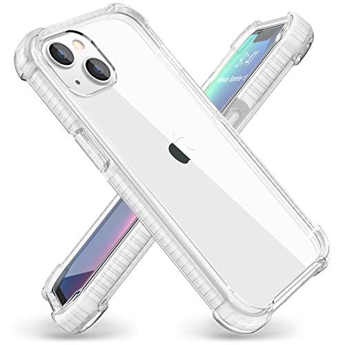 Hython Case for iPhone 13 Case Clear, Bumper Edge Crystal Transparent Hard PC Cover, Slim Shockproof Drop Protection Reinforced Corners Full Body Protective Phone Case for Women Men, White