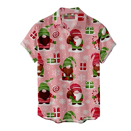 ZDFER Short Sleeve Shirts for Men, Christmas Printed Lapel Sweatshirt Casual Blouse Pullover Mens Single-Breasted Shirts Mens Christmas Shirts Golf Shirts Ping Golf Shirts for Men Polo Shirts for Men