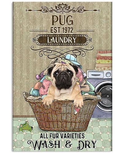 Pug Laundry Retro Metal Tin Sign Vintage Sign for Home Coffee Garden Wall Decor 8×12 Inch