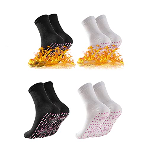 DeHolifer 4 Pairs Mix Color Self-Heating Socks Warm Heated Socks, Men Women Winter Magnetic Self Heating Socks,Comfortable Breathable Foot for Outdoor Skiing Running Fishing, Black+white, Free Size