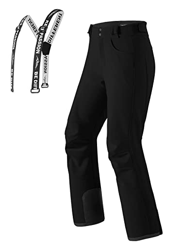 fit space Warm Ski Pants for Women Zip-Off Suspenders Winter Snow Bibs Waterproof Breathable Stretch (Large, Black)