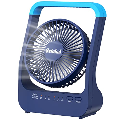 Svinkal Battery Powered USB Desk Fans, 20000mAh Battery operated Camping Fan with Portable USB Port Power, 200h Long Working Silent Table Fans with 2/4h Timer switch, Portable fan for outdoor travel.