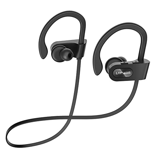 Lakukom Bluetooth Headphones, Deep Bass Wireless Running Headphones w/16 Hrs Playtime, Bluetooth Earbuds in-Ear w/Earhooks, IPX7 Waterproof Sports Earphones with Microphone for Calls
