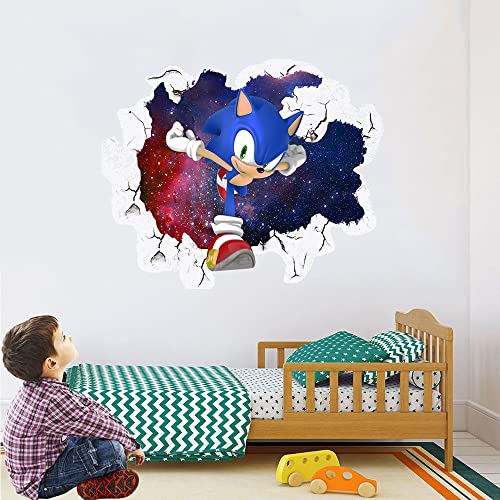 Sonic The Hedgehog Cartoon 3D Broken Wall Game Wall Stickers Children’s Bedroom Living Room Background Wall Stickers Removable PVC Home Decoration