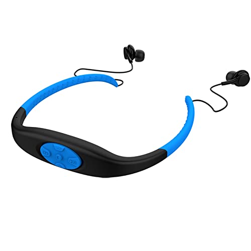 Headphones Bluetooth Waterproof for Swimming, Upgraded IPX8 Neckbands Underwater in Ear Earphone with Mic, HD Stereo Sound 8G ROM MP3 Player Earbuds Headset for Sports Running Cycling, Blue