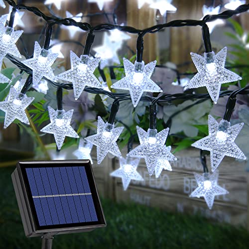 iBaycon Star Solar String Lights, 100 LED 33ft Solar Lights Outdoor, 8 Modes Waterproof Solar Fairy Light Star Twinkle Light with Memory for Balcony Party Patio Garden Yard & Home Decor (White)