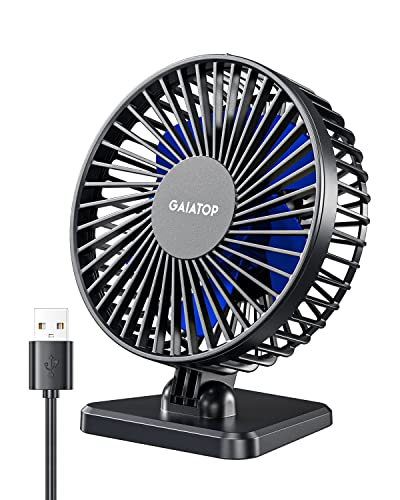 Gaiatop USB Desk Fan, Small But Powerful, Portable Quiet 3 Speeds Wind Desktop Personal Fan, Adjustment Mini Fan Table Fan for Better Cooling, Home Office Car Indoor Outdoor(Blue)