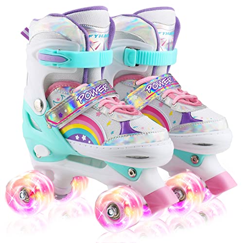 Girls Roller Skates for Kids Toddler Child Beginners, Adjustable 4 Sizes Roller Skates for Adult and Youth with All Light Up Wheels, patines para niñas for Outdoor Indoor Roller Skates, Small