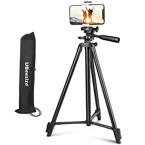 UBeesize 50-inch Lightweight Tripod for Cameras and Cell Phones, Aluminum Travel Tripod with Adjustable Phone Mount for iPhone and Android