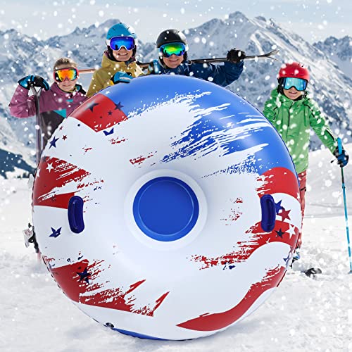 Snow Tube, 49″ Huge Snow Sled for Kids and Adults 0.9MM Heavy Duty with 2 Reinforced Handle Winter Sled Outdoor Sledding Tube Inflatable Snow Tubes Toys 2 Layer Thick Bottom Sleds