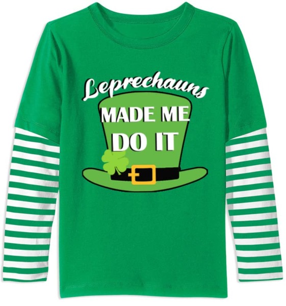 BesserBay Kids Patchwork Shamrock Stripe Shirts St. Patrick’s Day Irish Long Sleeve Outfits 9-10 Years