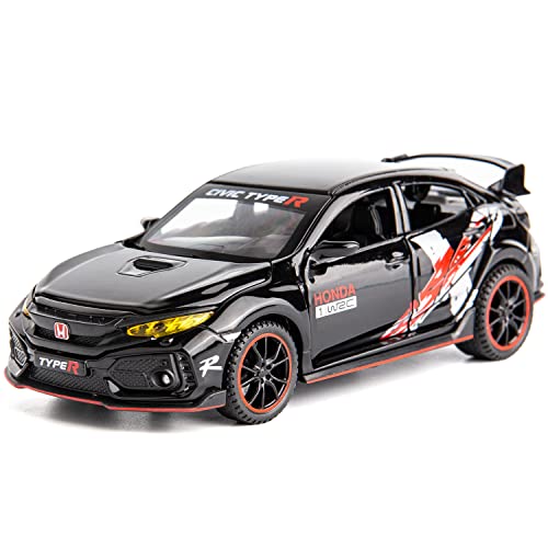WAKAKAC 1/32 Toy Car for Honda Civic Type-R Diecast Toy Vehicle Metal Pull Back Model Car with Light and Sound for Kids Adults Gift(Black)