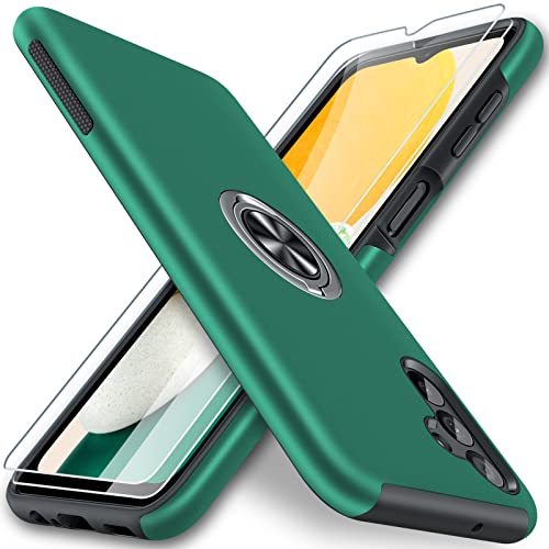 JAME for Galaxy A13 5G Case, Samsung Galaxy A13 5G Case with Screen Protector[2 Pcs], Slim Fit Shockproof Protective Case with Ring Kickstand [Magnetic Car Mount Feature] for Samsung A13 5G- Green
