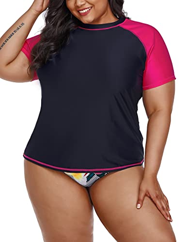 Inno Women’s Plus Size Rash Guard Shirt Short Sleeve UPF 50+ Swimwear Workout Top, Black, 5X