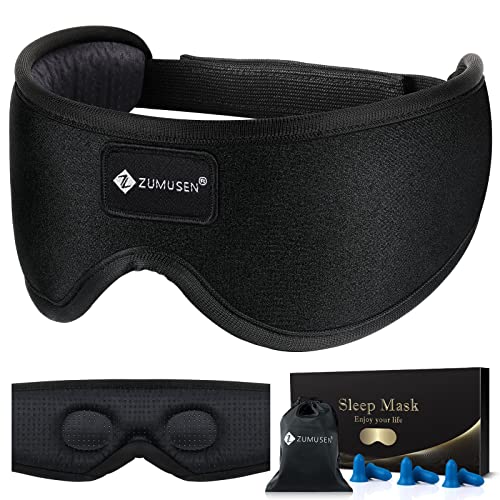 Sleep Eye Mask for Men Women,3D Contoured Cup Eye Mask for 100% Light Blocking, Sleeping Mask with Adjustable Strap and Earplugs, Soft Comfort Eye Cover for Travel Yoga Nap, Black