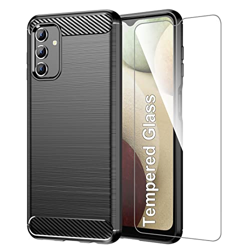 GSDCB Case for Samsung Galaxy A04S Case, Samsung Galaxy A13 5G Case, Samsung Galaxy A13 4G Case, with Tempered Glass Screen Protector Brushed Texture Soft TPU Slim Fit Shockproof Phone Cover (Black)
