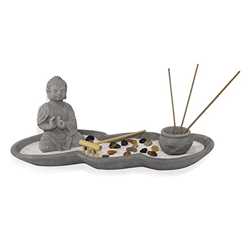 Japanese Mini Zen Garden Decor, Incense Holder with Buddha Statue for Relaxation and Meditation, Gift Set Perfect for Home and Office Decor