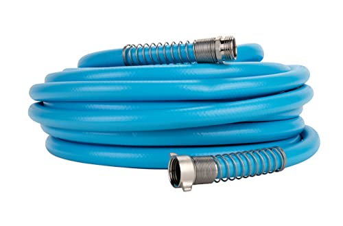 Camco EvoFlex 75-Foot Drinking Water Hose, 5/8-Inch ID | Ideal for RV and Marine Use | Features an Extra-Flexible Design (22597), Blue