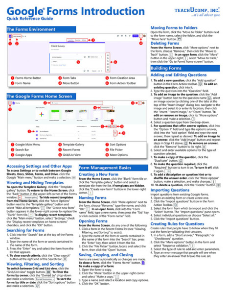 Google Forms Introduction Quick Reference Training Guide Cheat Sheet
