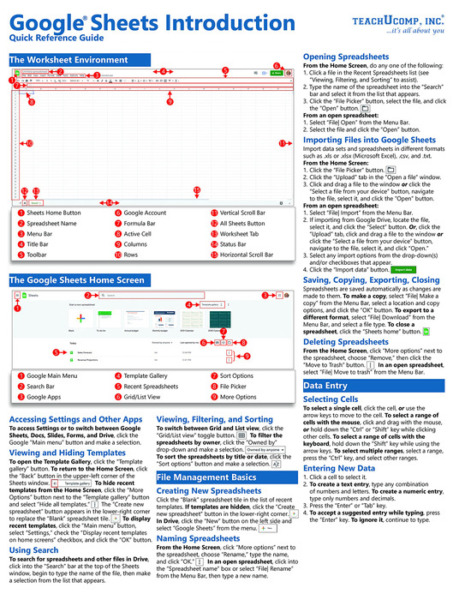 Google Sheets Quick Reference Training Guide Cheat Sheet